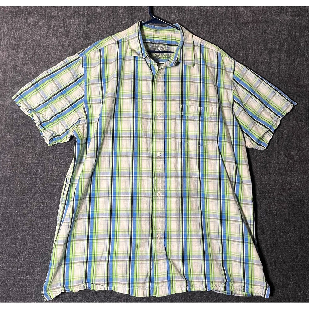Steve & Barry's Men's XL Plaid Button Up Shirt Short Sleeve Blue Green Casual